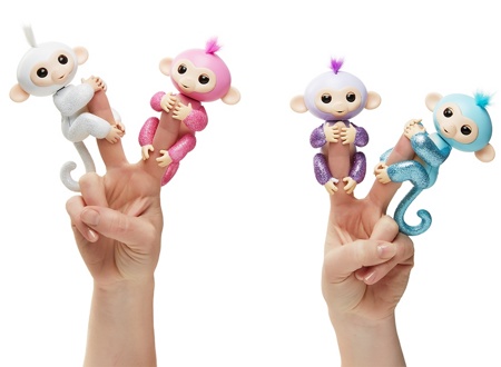 Блестящая интерактивная обезьянка Fingerlings Glitter Wowwee Кики фиолетовая