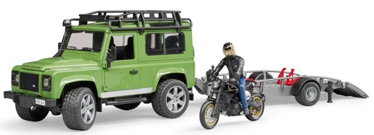 Внедорожник Land Rover с мотоциклом Ducati и прицепом-платформой Bruder 02598