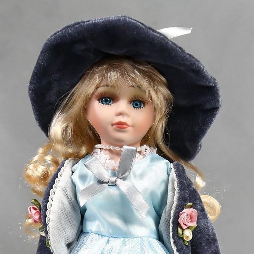 Фарфоровая кукла керамика Ирина в голубом платье и сером пиджаке 30 см 4822714