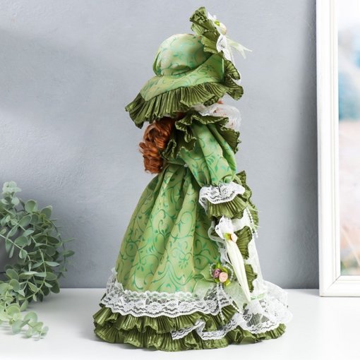 Фарфоровая кукла керамика Леди Джулия в оливковом платье с кружевом 40 см 4822732