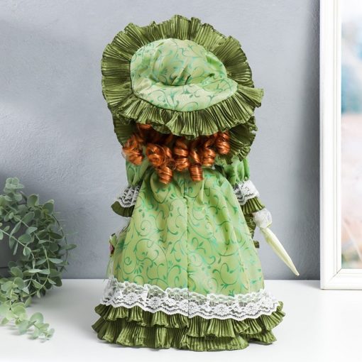 Фарфоровая кукла керамика Леди Джулия в оливковом платье с кружевом 40 см 4822732