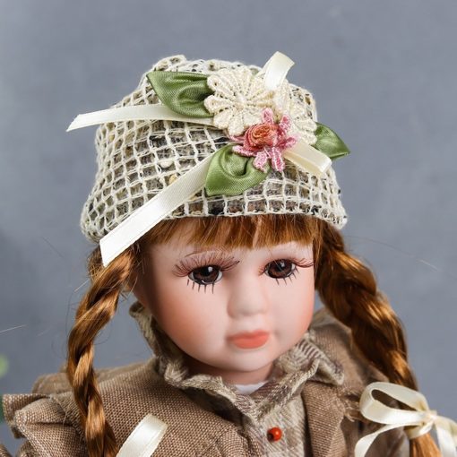 Фарфоровая кукла керамика София в песочном пальто и платье в клетку 30 см 6260908