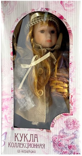 Фарфоровая кукла керамика София в песочном пальто и платье в клетку 30 см 6260908