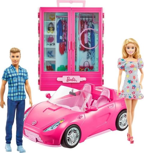 Набор Кукла Барби и Кен с гардеробом и розовым кабриолетом GVK05, дефект упаковки
