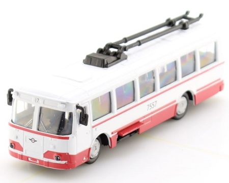 Инерционный металлический троллейбус бело-красный Технопарк 14,5 см