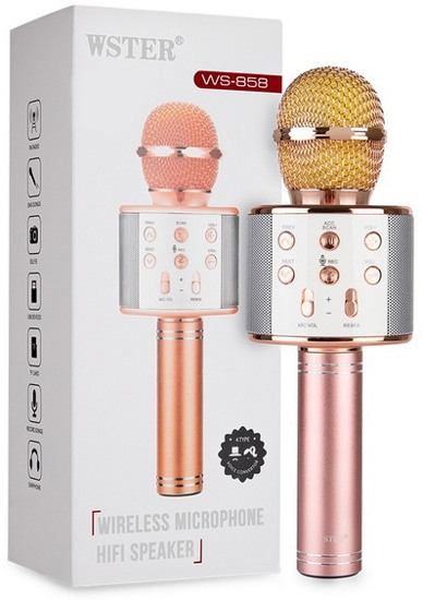Караоке микрофон Wster WS-858 розовое золото (Оригинал)