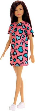 Кукла Барби Брюнетка в платье с синими сердечками GHW46