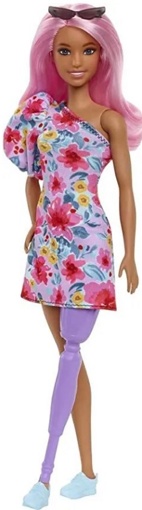 Кукла Барби Игра с модой в платье с цветами и протезом HBV21