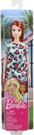 Кукла Барби Рыжая в голубом платье с сердечками GHW48