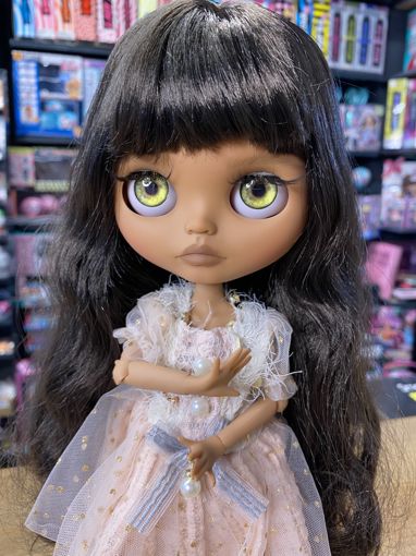 Кукла Блайз Брюнетка в персиковом платье (Кастом)