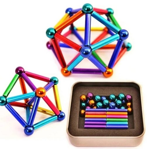 Магнитный конструктор в жестяной коробке разноцветный