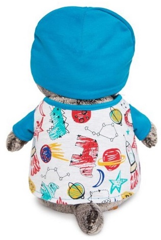 Мягкая игрушка Кот Басик Беби в футболке космос и в шапочке 19 см Ks19-091