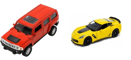 Набор 2-ух моделей с прицепом Hummer H3 и Chevrolet Camaro ZL1 Welly 43629F-2