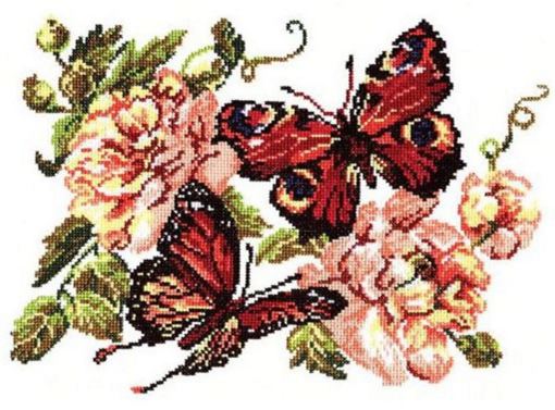 Набор для вышивания крестиком "Пионы и бабочки" Чудесная игла 42-06