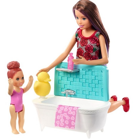 Набор кукла Барби Няня Скиппер с малышкой и ванной FXH05