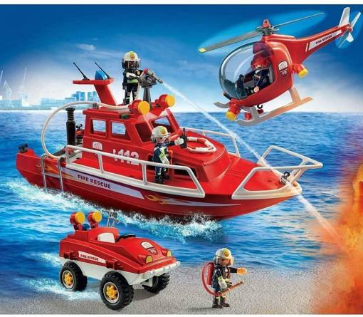 Набор Пожарная команда с вертолетом, моторной лодкой и машиной-амфибией Playmobil 9503