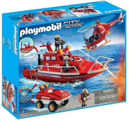 Набор Пожарная команда с вертолетом, моторной лодкой и машиной-амфибией Playmobil 9503