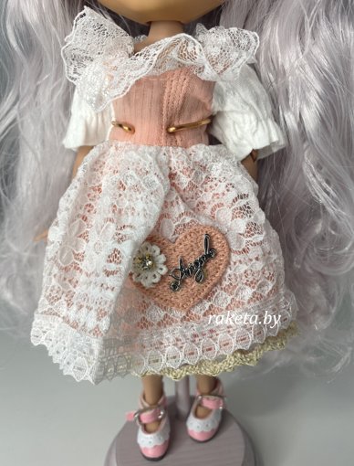 Одежда для кукол Блайз кружевное бело-розовое платье