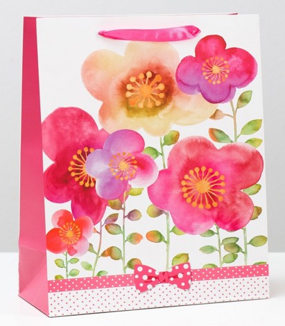 Подарочный пакет Розовые цветы 26x32x12 см 4674556
