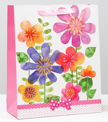 Подарочный пакет Цветные цветы 26x32x12 см 4674557