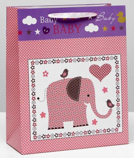 Подарочный пакет Розовый слоник 26х32х12 см 4704159