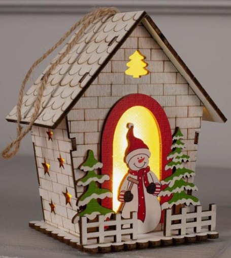 Ёлочная игрушка Снеговик у домика Luazon Lighting 5231807 свет